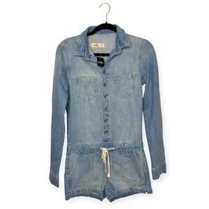 NWT Hollister XS denim romper long sleeves blue wash waist drawstrings
